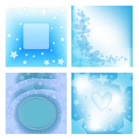 Beautiful and romantic blue and white background collection withe heart, circles and starsの写真素材
