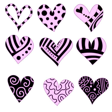 Pink and black romantic heart collectionのイラスト素材