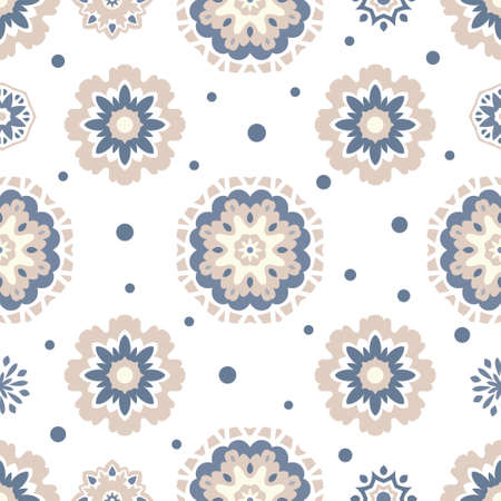 Tiling texture with mandalas and dots.のイラスト素材