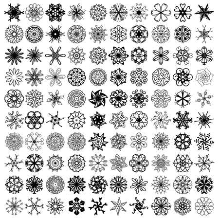 100 black symmetrical ornaments over white backgroundのイラスト素材