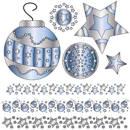 Blue and silver Christmas ornaments and trimsのイラスト素材