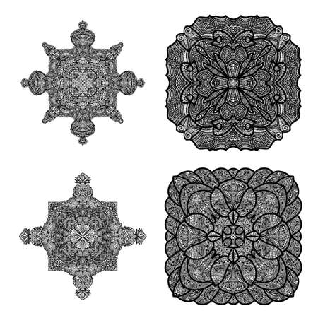 Detailed black ornament collection isolated over white backgroundの写真素材
