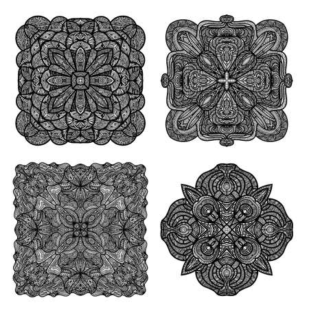 Detailed black ornament collection isolated over white backgroundの写真素材