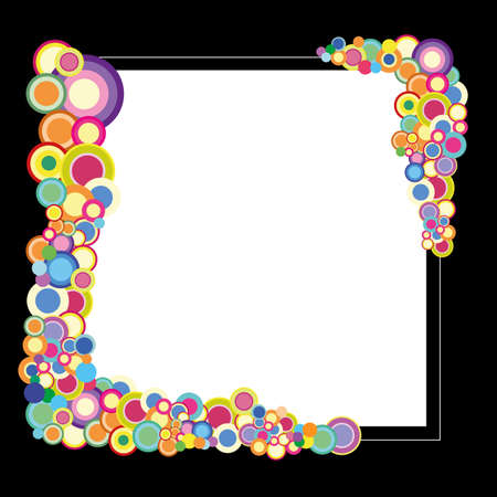 Black frame with colorful circles on black background, vector illustration.のイラスト素材