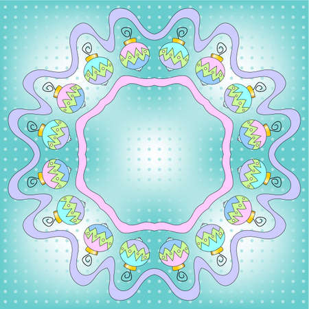 Whimsical turquoise and white Christmas background with small dots and colorful baubles.のイラスト素材