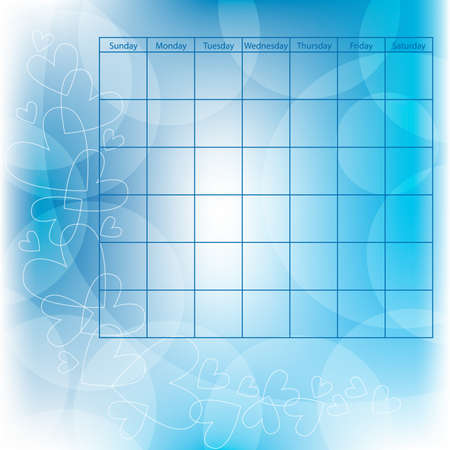 Romantic blue and white calendar template with heartsのイラスト素材