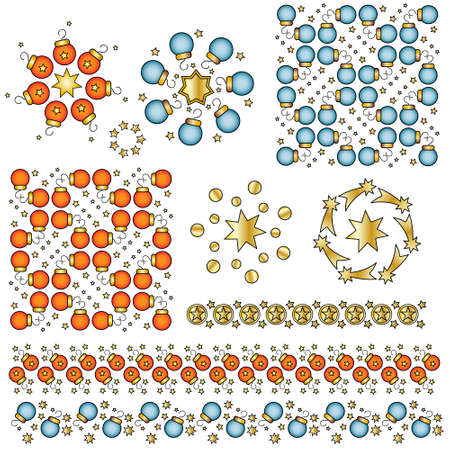 Christmas pattern, ornaments and trims with baubles and starsのイラスト素材