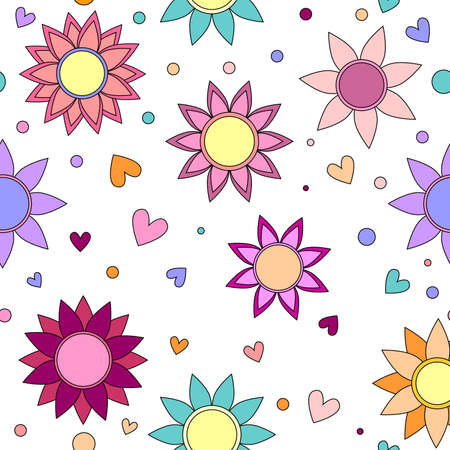 Seamless tiling flower, heart and dot textureのイラスト素材