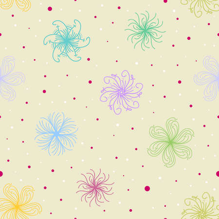 Seamless tiling pastel texture with ornaments and dotsのイラスト素材