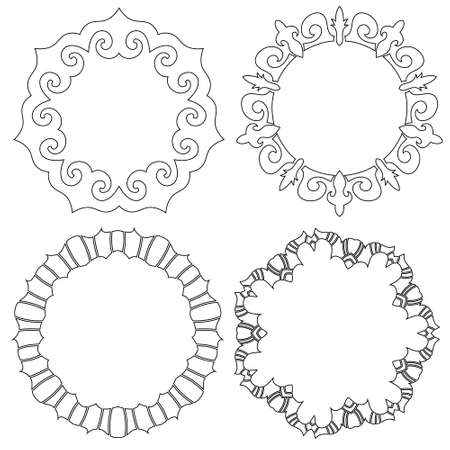 Black and white ornament collection isolated over white backgroundの写真素材