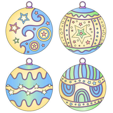 Colorful bauble collection over white backgroundの写真素材