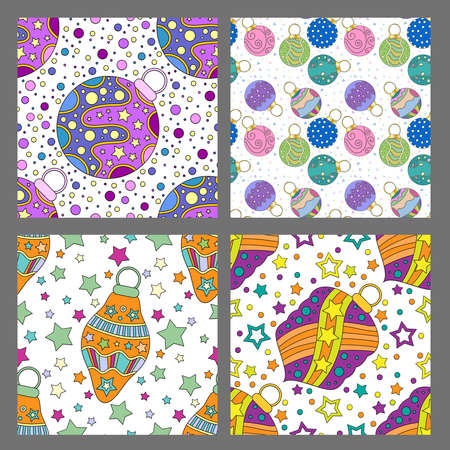 Colorful seamless tiling christmas texture collection, isolated over white backgroundの写真素材