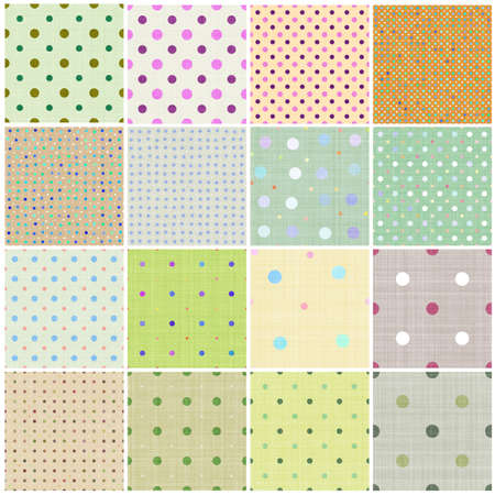 Seamless tiling fabric collection with polka dot pattern, isolated over white backgroundの写真素材