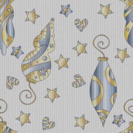 Seamless tiling knitting texture with festive christmas baublesの写真素材