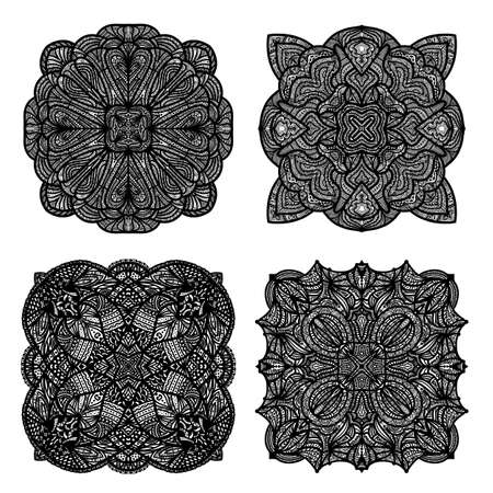 Detailed black ornament collection isolated over white backgroundの写真素材