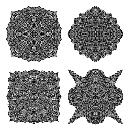 Detailed black ornament collection isolated over white backgroundの写真素材