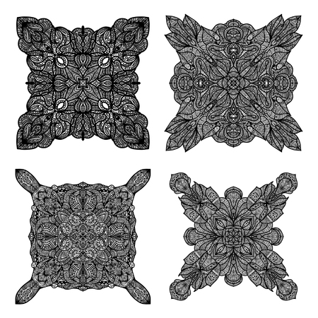Detailed black ornament collection isolated over white backgroundの写真素材