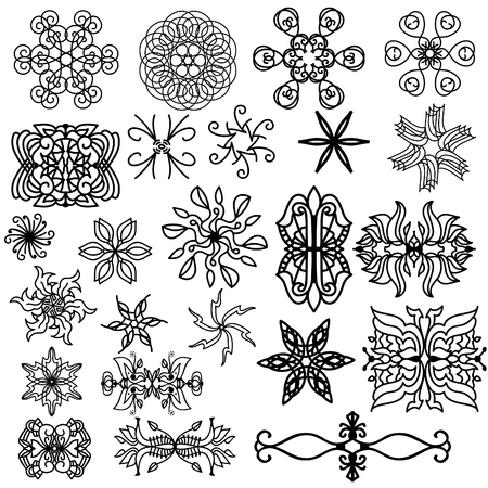 Black ornament or mandala collection over white backgroundの写真素材