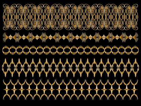 Elegant golden trims over black backgroundの写真素材