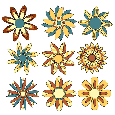 Colorful floral ornaments collection over white backgroundのイラスト素材