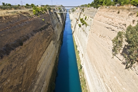 Canal water passage of Corinth in Europe, Greece の写真素材