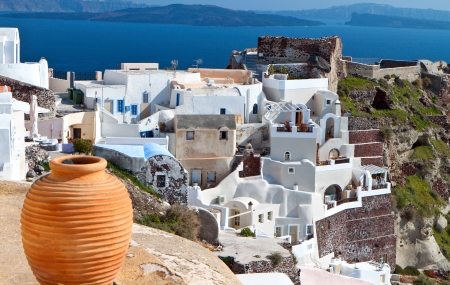 Santorini island in the Cyclades, Greeceの写真素材