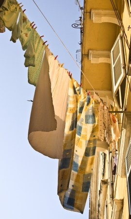 Old traditional buildings at Corfu island in Greeceの写真素材