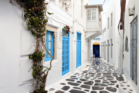 Traditional streets of Mykonos island in Greeceの写真素材