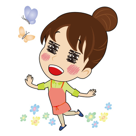 butterfly and young housewife who playのイラスト素材