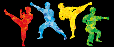 silhouette of karate fighters-colorful Black background-のイラスト素材
