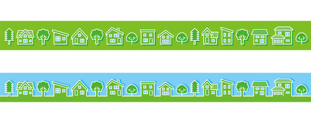 simple house and tree-line drawing and ornament-のイラスト素材