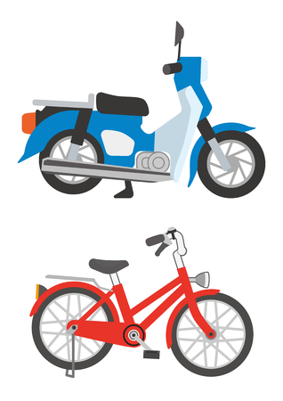 motorcycle and bicycle which stopsのイラスト素材