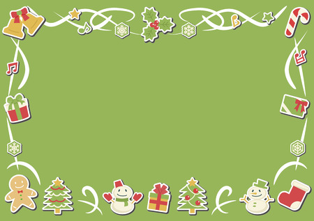 rectangle frame of Christmas objects - horizontal version - stickers plus shadowのイラスト素材