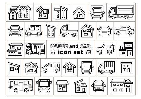 icon set of house and car - only line drawing -のイラスト素材