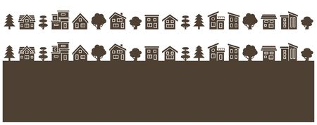 house and tree of silhouette which are arranged side by side in parallelのイラスト素材