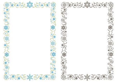 ornament rectangle frame of stylish snowy crystals - Portrait format -のイラスト素材