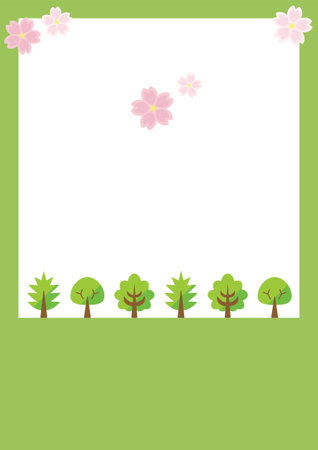 row of the tree and cherry blossoms - simple template -のイラスト素材