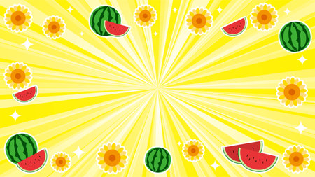 vector illustration of summer yellow flash with gradation -sunflower and watermelon and glitter-のイラスト素材