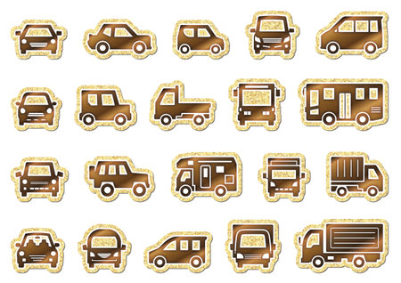 icon set of car -sticker style with lovely gold color-の写真素材