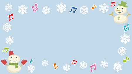 vector illustration of winter frame - snowman and snowflakes and musical note -のイラスト素材