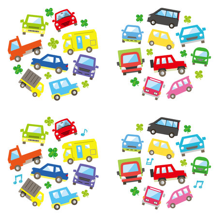 circle icon gallery of various car - color medium size version - environmentally-friendly imageのイラスト素材