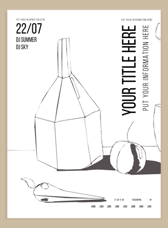 Poster or flyer template for your party or event. Minimalism. Vector image. doodleのイラスト素材