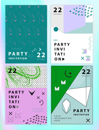 Party invitation or poster template. Memphis. Hipster style. Abstract geometry. Memphisの写真素材