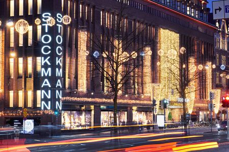 HELSINKI, FINLAND - December 24, 2017: Stockmann. City decorated for Christmasのeditorial素材