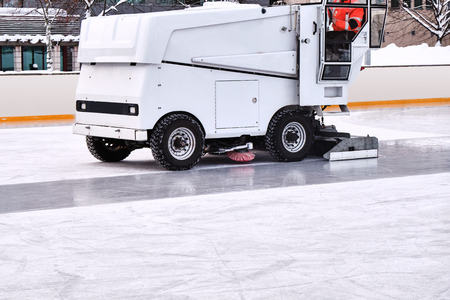 Joensuu, Helsinki - January 12, 2019: Ice resurfacer to clean and smooth the surface of a sheet of ice rinkの写真素材