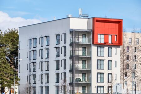 Joensuu, Finland - 30 March 2019: The brand new apartment building on sunny day.