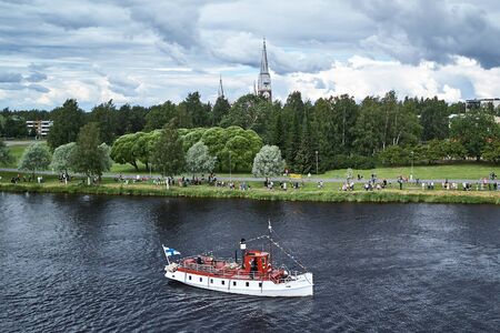 Joensuu, Finland - July 6, 2019: Traditional retro steamships regatta on the Pielisjoki river.のeditorial素材