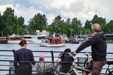 Joensuu, Finland - July 6, 2019: Traditional retro steamships regatta on the Pielisjoki river.のeditorial素材