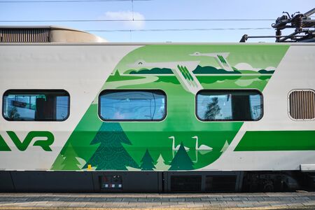 Kouvola, Finland - July 30, 2019: Train on the station. Pendolino train. Finnish railways.のeditorial素材