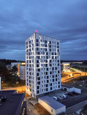 Joensuu, Finland - August 23, 2019: Lighthouse Joensuu - the tallest wooden apartment building in...